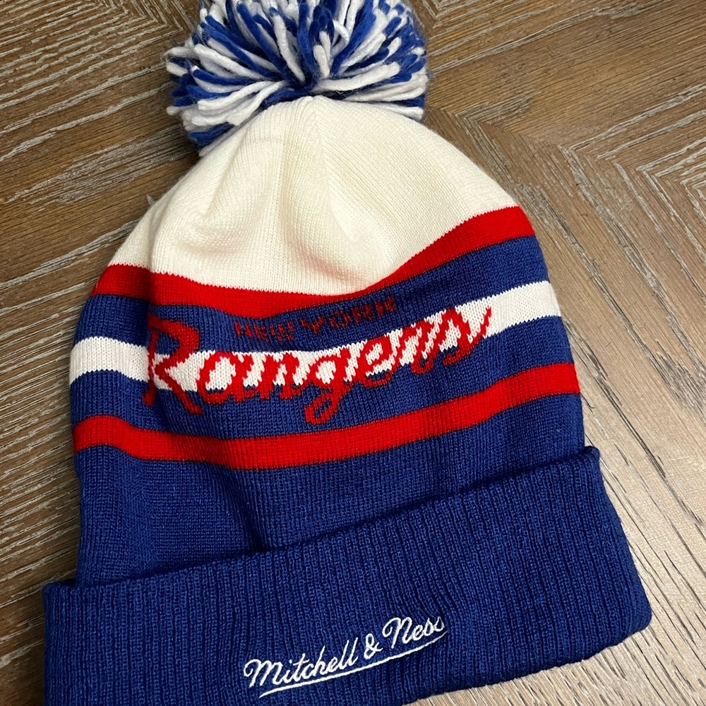 SOLD Unisex 🏒❤️💙Mitchell & Ness New York Rangers Pom Pom Blue, Red, White Beanie